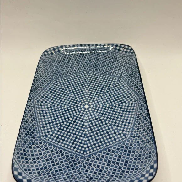 Crate & Barrel Blue White Geometric Rectangular Appetizer Tray 8.5” - Picture 5 of 5